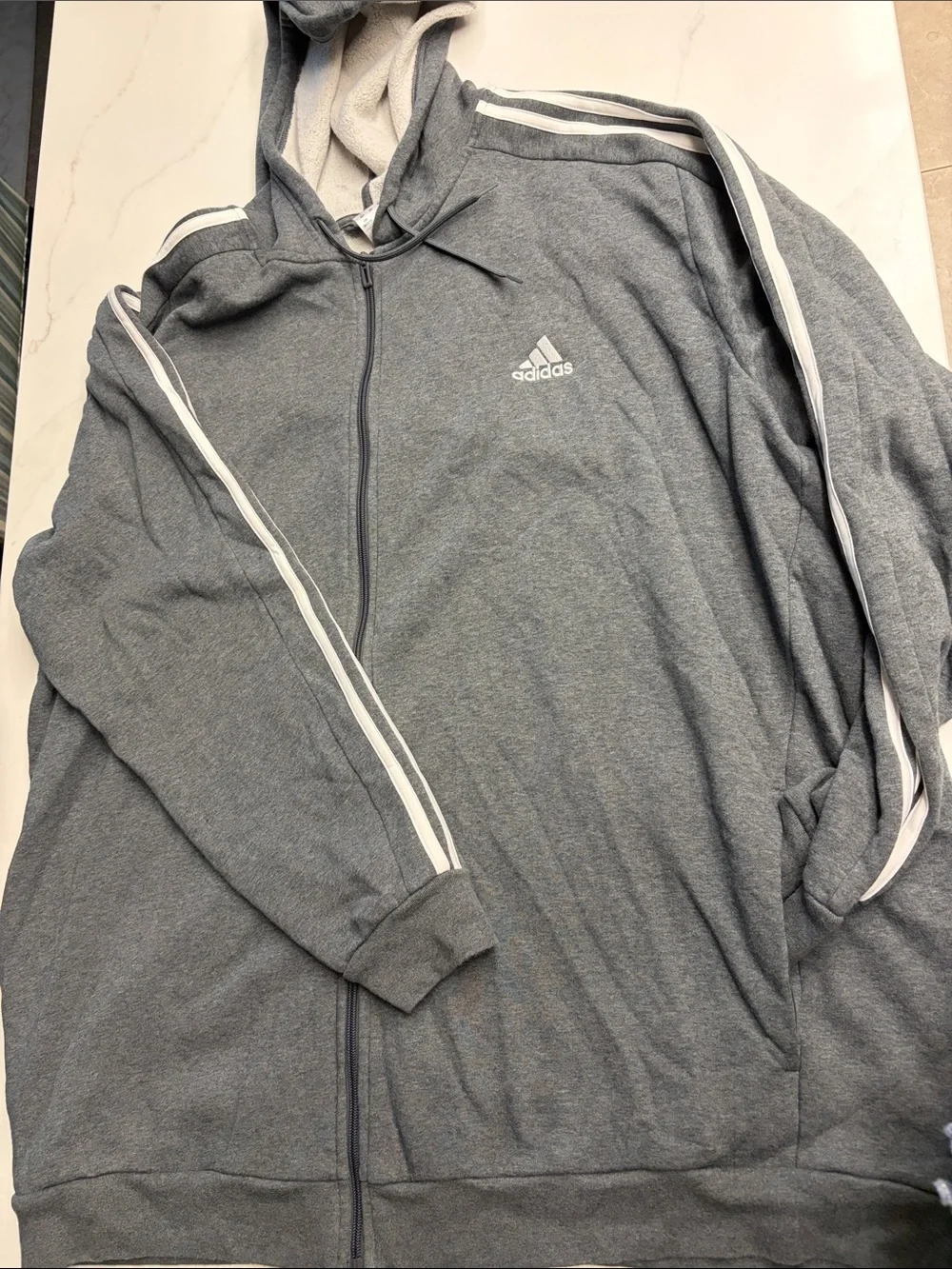 adidas Dark Gray Hooded Zip Jacket with White Stripes
